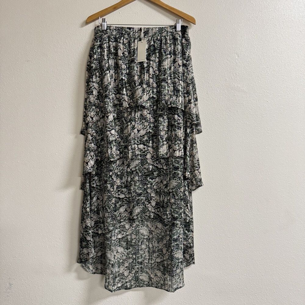 MelloDay NWT Floral Ruffle Maxi Skirt Green Beige Size XL